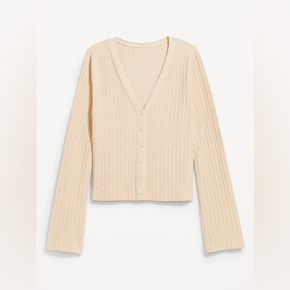 Old Navy Textured Bouclé Button Down V-Neck Sweater Top Ivory Cream Size Large